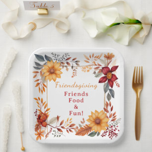 Elegant Herfst Bloemen Lijst Vriendschapsdiner Papieren Bordje