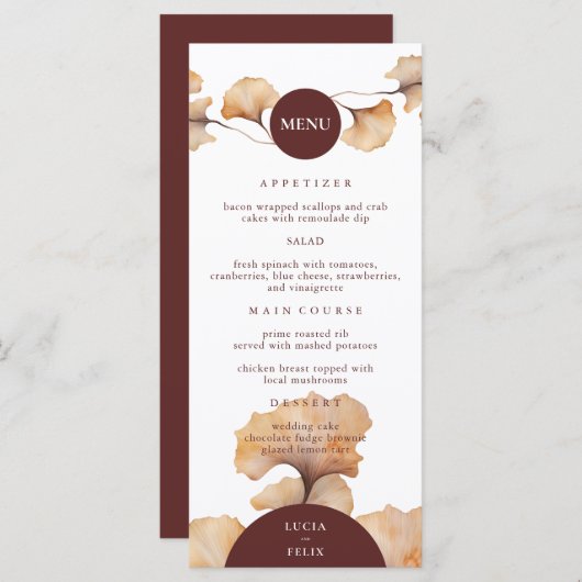 Elegant herfst bloemen minimalistisch bruiloft din menu (Voorkant / Achterkant)