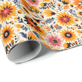 Elegant herfst bloemenbotanisch patroon cadeaupapier (Rol Hoek)