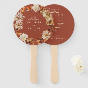 Elegant herfst bloementerracotta bruiloft programm handwaaier