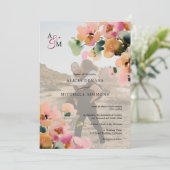 Elegant herfst bloemig monogram foto bruiloft kaart (Staand voorkant)