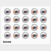 Elegant Herfst Blue Floral Circle Retouradres Ronde Sticker (Vel)