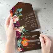 Elegant Herfst Bold Floral Modern Wedding All In One Uitnodiging