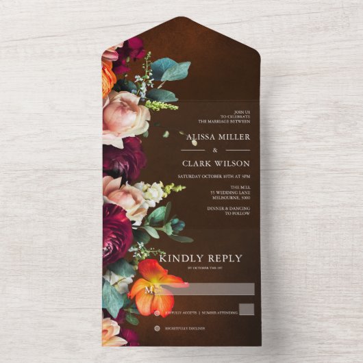 Elegant Herfst Bold Floral Modern Wedding All In One Uitnodiging (Binnen)