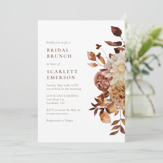 Elegant Herfst Bridal Brunch Kaart (Staand voorkant)