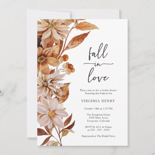 Elegant Herfst Bridal Shower Invitation Kaart (Voorkant)