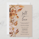 Elegant Herfst Bridal Shower Invitation Kaart<br><div class="desc">Elegant Herfst Bridal Shower Invitation. Deze elegante en rustige 'herfst in liefde' brudal doucheuitnodiging is voorzien van handbeschilderde waterverf die oranje en terracotta bladeren, crème en beige dahlias verbrand heeft, en prachtige roestkleurige rozen die perfect zijn voor een herfstbruiloft! De achterkant van de uitnodiging heeft een eenvoudige taupe achtergrond met...</div>