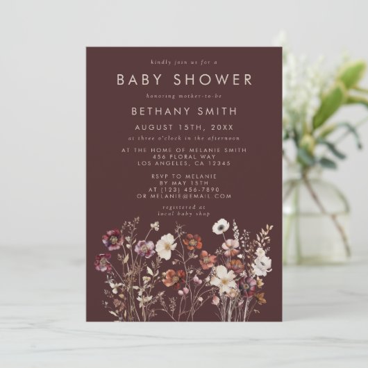 Elegant Herfst Bruin Bloemen Baby shower Kaart (Staand voorkant)