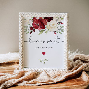 Elegant herfst burgundy Love is lief, neem een tra Poster