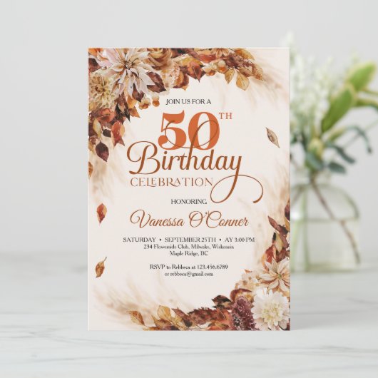 Elegant herfst en herfst verbrande oranje bloembla kaart (Staand voorkant)