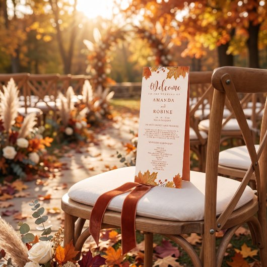 Elegant Herfst Esdoornbladeren Huwelijksprogramma Programmakaart
