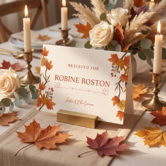 Elegant Herfst Esdoren Bruiloft Tafel Sign Kaart