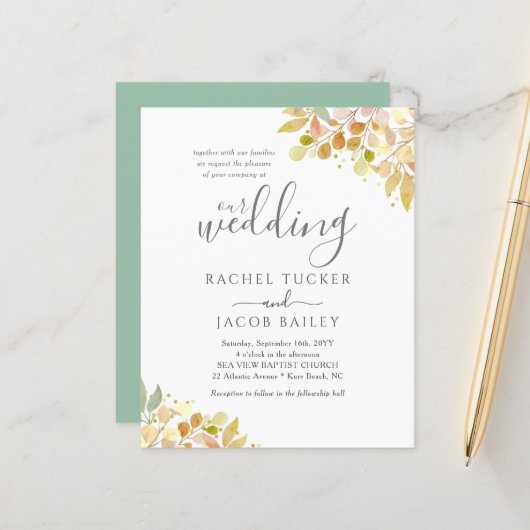 Elegant Herfst Eucalyptus Floral Wedding Invitatio (Voorkant / Achterkant in situ)