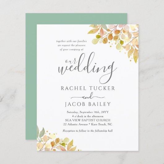 Elegant Herfst Eucalyptus Floral Wedding Invitatio (Voorkant / Achterkant)