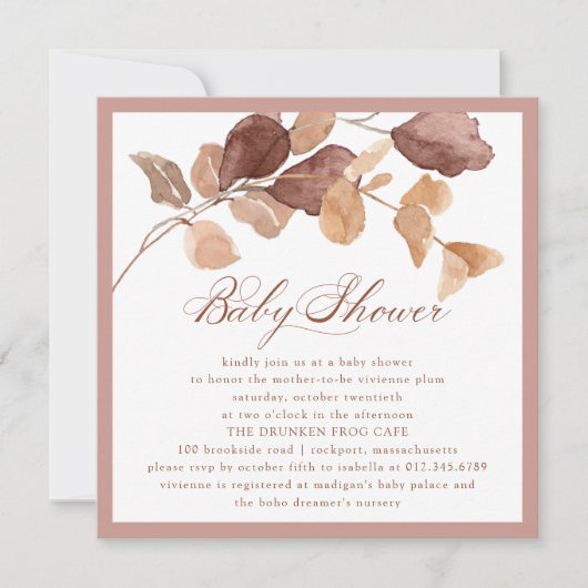 Elegant Herfst Eucalyptus Leaves Baby shower Kaart (Voorkant)