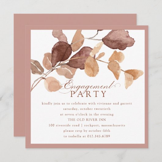 Elegant Herfst Eucalyptus Leaves Engagement Party Kaart (Voorkant / Achterkant)