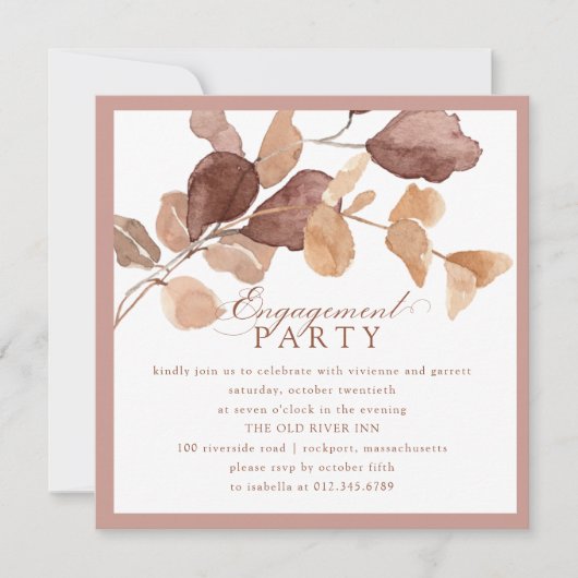 Elegant Herfst Eucalyptus Leaves Engagement Party Kaart (Voorkant)