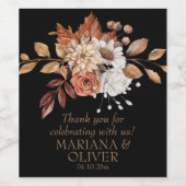 Elegant Herfst Floral Black Wedding Favors Wijn Etiket (Enkel label)