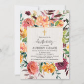 Elegant herfst floral burgundy blush christening kaart (Voorkant)