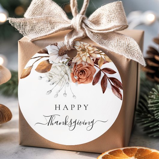 Elegant Herfst Floral Happy Thanksgiving Bedankjes Labels