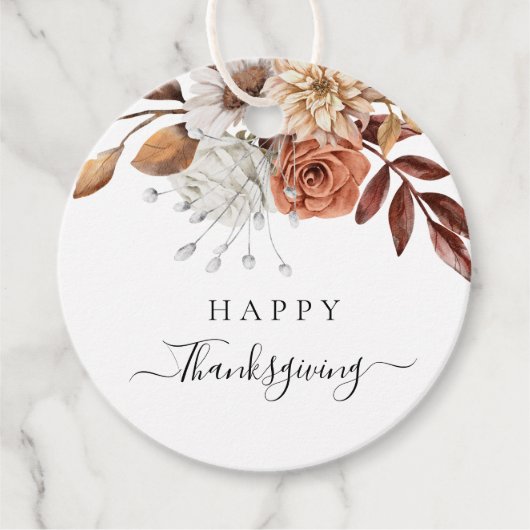 Elegant Herfst Floral Happy Thanksgiving Bedankjes Labels (Voorkant)