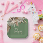 Elegant Herfst Floral Happy Thanksgiving Papieren Bordje (Feest)