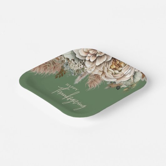 Elegant Herfst Floral Happy Thanksgiving Papieren Bordje (Gebogen)