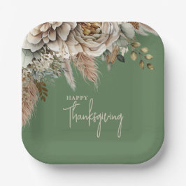 Elegant Herfst Floral Happy Thanksgiving Papieren Bordje