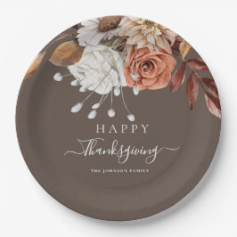 Elegant Herfst Floral Happy Thanksgiving Papieren Bordje