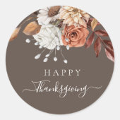 Elegant Herfst Floral Happy Thanksgiving Ronde Sticker (Voorkant)
