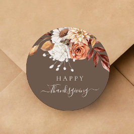 Elegant Herfst Floral Happy Thanksgiving Ronde Sticker