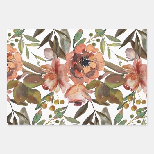 Elegant Herfst Floral Inpakpapier Vel (Voorkant)
