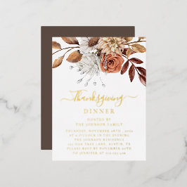 Elegant Herfst Floral laat Thanksgiving eten Folie Uitnodiging Briefkaart