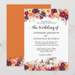 Elegant Herfst Floral Pumpkin Wedding Kaart