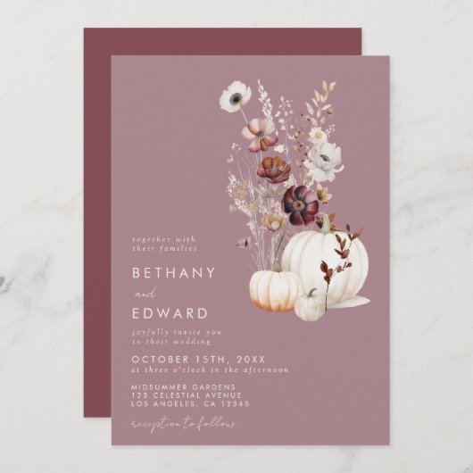 Elegant Herfst Floral Pumpkin Wedding Kaart (Voorkant / Achterkant)