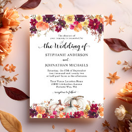 Elegant Herfst Floral Pumpkin Wedding Kaart