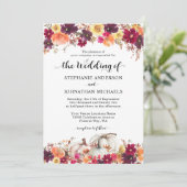 Elegant Herfst Floral Pumpkin Wedding Kaart (Staand voorkant)