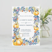 Elegant Herfst Floral Pumpkin Wedding Kaart (Staand voorkant)