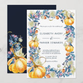 Elegant Herfst Floral Pumpkin Wedding Kaart (Voorkant / Achterkant)