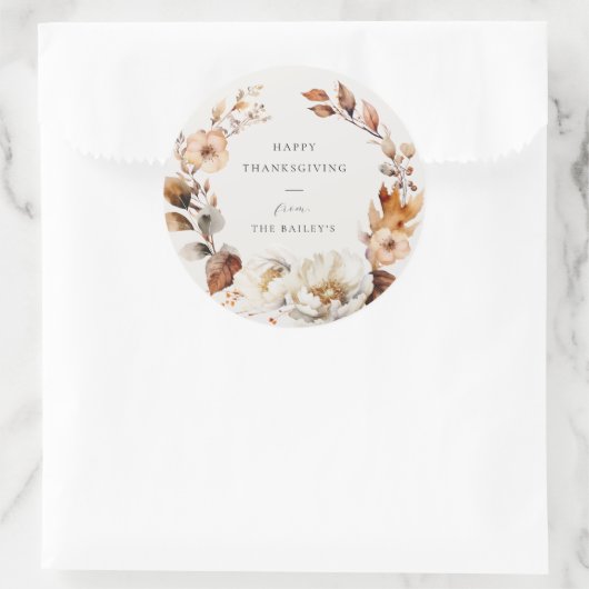 Elegant Herfst Floral Ronde Sticker (Tas)