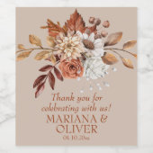 Elegant Herfst Floral Taupe Wedding Favors Wijn Etiket (Enkel label)