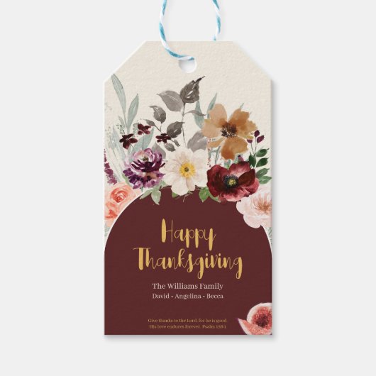 Elegant Herfst Floral Thanksgiving Cadeaulabel (Voorkant)