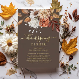 Elegant Herfst Floral Thanksgiving Dinner Gold Folie Uitnodiging