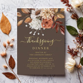 Elegant Herfst Floral Thanksgiving Dinner Gold Folie Uitnodiging