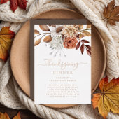 Elegant Herfst Floral Thanksgiving Dinner Roos Gol Folie Uitnodiging