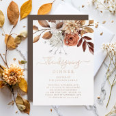 Elegant Herfst Floral Thanksgiving Dinner Roos Gol Folie Uitnodiging