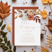 Elegant Herfst Floral Thanksgiving Dinner Roos Gol Folie Uitnodiging