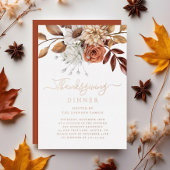 Elegant Herfst Floral Thanksgiving Dinner Roos Gol Folie Uitnodiging