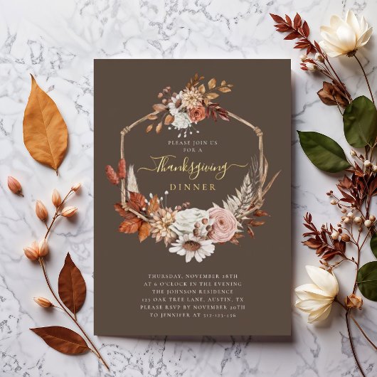 Elegant Herfst Floral Thanksgiving Folie Uitnodiging