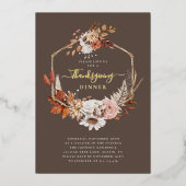 Elegant Herfst Floral Thanksgiving Folie Uitnodiging (Voorkant)